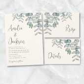 Carte D'accompagnement Dusty Blue Eucalyptus QR Code Détails du Mariage