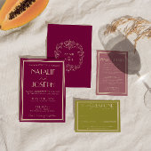 Classy Wine Beige Old Money Luxury QR Code Wedding Kaart