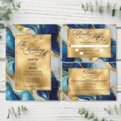 Dessous-de-verre En Papier Monogramme Faux Mariage marbré or, bleu et blanc (Personnalisez la collection de ce créateur indépendant.)