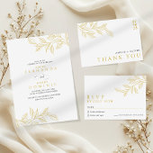 Minimal Botanical Faux Gold Wedding Kaart