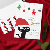 Stoute witte kat met een rode kerstmuts Modern Feestdagenkaart (Personaliseer de collectie van deze zelfstandige maker.)