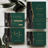 Invitation 5-Photo Agate Or Noir Vert Foncé Mariage