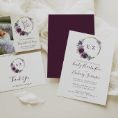 Serviette En Papier Mariage Monogram Purple Floral Boho Gold Frame