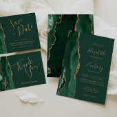 Invitation Emerald Green Gold Agate QR Code Mariage