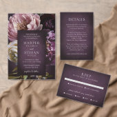 Invitation Trois Volets Dark Purple Fine Art Floral Elegant Wedding (Personnalisez la collection de ce créateur indépendant. )
