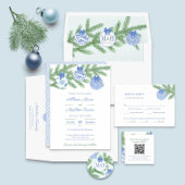 Carte D'accompagnement QR Code Bleu Blanc Noel Mariage RSVP