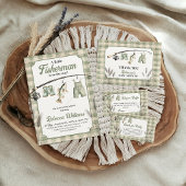 Invitation Pet Pêcheur Gingham Garçon Pêche Bébé Naissance