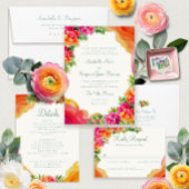 Elegant Sinaasappel Bloemen Bougainville bruiloft Informatiekaartje