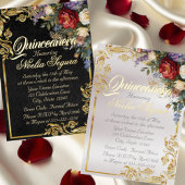 Programme Roses & Gold Leaves - Black Quinceanera Program