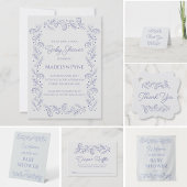 Invitation Elegant Blue Spring Floral Vines Baby Shower
