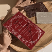 Boho Dieprode Bloem QR Code Botanische Bruiloft Kaart