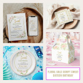 Invitation Floral Gold Script Sweet Sixteen Birthday 