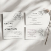 Save The Date Noir et blanc Floral Line Art on Ivory