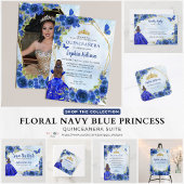 Invitation Parties scintillant en or bleu marine Floral Princ