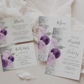 Invitation Mariage Code QR Blanc Paillettes Argent Violet Flo