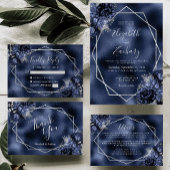 Papier Budget Marine Blue Floral Argent QR Code Mariage