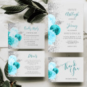Papier Budget Turquoise Floral Silver QR Code Mariage