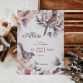 Étiquette À Bagage Oiseaux floraux baby shower nature violet et blanc