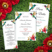 Save The Date Mariage de fleurs tropicales rouges des colibris v