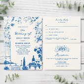 Carte D'accompagnement French Blue Whimsical Wedding Reception (Personnalisez la collection de ce créateur indépendant.)