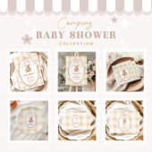 Assiettes En Carton en vichy Baby shower français Teddy Bear