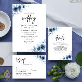 Élégant programme de mariage floral bleu vintage f