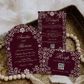 Wine Red Mexican Floral Wedding Invitation