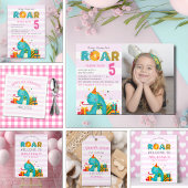 Invitation Cute Dinosaur Stomp Chomp and roar Birthday Girl