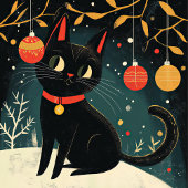 Black Cat Retro Fun Flat Holiday Kaart
