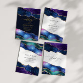 Invitation Élégant Galaxie Bleu, Violet & Agate Code QR Or