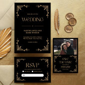 Modern Deco | Elegant Black and Gold Wedding Menu
