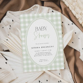 Green Gingham Baby Shower Invitation Kaart
