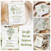 Assiettes En Carton Giraffe Hot Air Balloon Green Boy 1er anniversaire