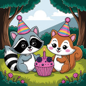 Serviette En Papier Squirrel and Raccoon cute Birthday