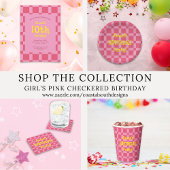 Invitation Rose À damiers Motif mignonne fille Anniversaire