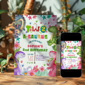 Invitation d'anniversaire 2 ans dinosaure fille mi