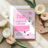 Invitation Filles mignonne rose licorne Enfants 4e anniversai