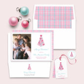 Kleurrijke roze en Aqua vrolijke kerst Cadeaulabel