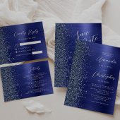 Numéro De Table Glam Navy Blue Metallic Glitter Script Wedding