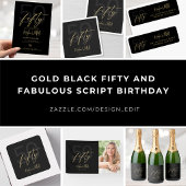 Invitation Écriture dorée Cinquante Moderne Noir Fête d'anniv