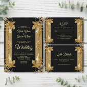 Menu Mariage Floral Orné Noir Or (Personnalisez la collection de ce créateur indépendant.)