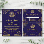 Serviette En Papier Élégant Mariage de la Couronne Ornate Blue Gold (Personnalisez la collection de ce créateur indépendant.)