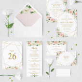 geometrische waterverf blozen roze florale bruilof kaart