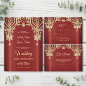 Moderne gouden rode bloem Bewaar de datum Save The Date (Personaliseer de collectie van deze zelfstandige maker.)