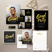Black Gold Modern Script Photo Invitation de gradu