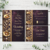 Gouden Bloemige Sier met Parels Trouwprogramma Programma (Personaliseer de collectie van deze zelfstandige maker.)