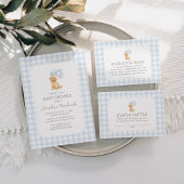 Invitation Baby shower En vichy bleu Golden Retriever