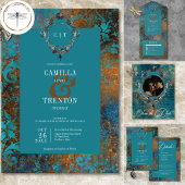 Cartons Réponse Gothique Antique Turquoise or Damask QR Code Maria