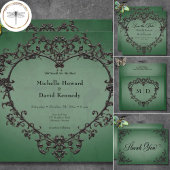 Save The Date Mariage de coeur gothique noir et vert en fibre
