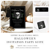 Invitation En Aluminium Gothique Floral Crâne Halloween Or